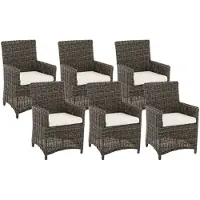 CLP Gartenstuhl 6er Set Fontana, Polyrattan Gartenstühle, Hochlehner mit Sitzkissen, grau-meliert Polsterfarbe Cremeweiß