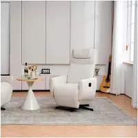 Markenlos Bequemer Relaxsessel mit Liegefunktion – Chenille Fernsehsessel mit Fußstütze, drehbarem Stillsessel und Loungesessel für das Wohnzimmer, modernes Sofa, beige