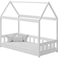 WFL GROUP Hausbett Kinderbett Haus Weiß 90x200 – Kleinkindbett Holz für Jungen und Mädchen – Skandinavisches Design – Ohne Matratze