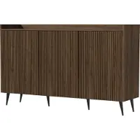 WFL GROUP Sideboard 150 cm mit Rillenfronten & 3 Push-to-Open Türen – Wohnzimmerschrank Buffet-Kommode mit Stauraum, hohe Metallfüße, Braun Walnuss Holzoptik – Industrial-Loft & Skandi – Arysa
