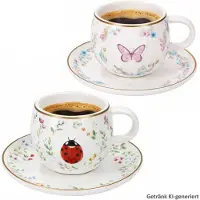 MamboCat Fancy Garden Marienkäfer & Schmetterling 2x Espressotassen Untertassen
