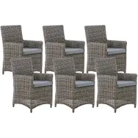 CLP Gartenstuhl 6er Set Fontana, Polyrattan Gartenstühle, Hochlehner mit Sitzkissen, grau-meliert Polsterfarbe Eisengrau