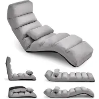 Markenlos Klappbare Relaxliege, Bodenstuhl mit verstellbarer Rückenlehne, Bodenliege mit Schlaffunktion, Bodensofa, Bodensessel für Gaming, Schlafen, Lesen, Grau