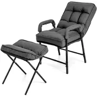 Markenlos Sessel mit Hocker, Relaxsessel mit Liegefunktion, verstellbarer Rückenlehne, gepolsterter Loungesessel mit Armlehnen für Wohnzimmer und Schlafzimmer (Grau)