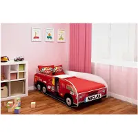 Markenlos Kinderbett Autobett mit Lattenrost LKW Truck für das Schlafzimmer, Kindermöbel Spielbett 140 x 70 cm und 160 x 80 cm (160 x 80 cm mit Matratze, 03 + Name)