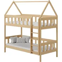 WFL GROUP Etagenbett Hausbett 2 Kinder Kiefer 80x160 cm – Kinder Hochbett aus Holz mit Rausfallschutz und zwei Schubladen – für Jungen und Mädchen – Skandinavischer Stil – Ohne Matratze