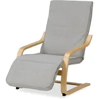 Markenlos Schwingstuhl Relaxsessel mit Liegefunktion Cord Hellgrau mit Armlehne