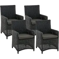 CLP Gartenstuhl 4er Set Fontana, Polyrattan Gartenstühle, Hochlehner mit Sitzkissen schwarz Polsterfarbe Anthrazit