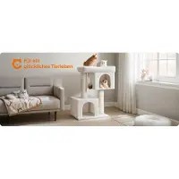 StarTech.com Katzenbaum & Kratzbaum - XL Kratzbaum - Höhe 101 cm - Für große Katzen bis 20 kg - 2 Katzenhöhlen - Sisalstämme - 2 Ebenen - Plüschbezug - Cremeweiß