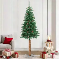 Prolenta Maison Exclusive - Weihnachtsbaum Schlank mit Echtholz und Zapfen Grün 210 cm PVC