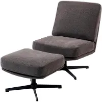 Markenlos Drehbarer Sessel mit Hocker in Leinenoptik, Breiter Sitz, Moderner Relaxsessel, Polstersessel für Wohnzimmer und Schlafzimmer, Dunkelgrau