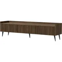 WFL GROUP TV-Lowboard 180 cm mit Rillenfronten & hohen Metallfüßen – Fernsehschrank mit Stauraum und Kabelmanagement in Braun Walnuss Holzoptik – Minimalistisch Skandinavisch Design – Arysa