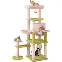 StarTech.com Katzen-Kratzbaum - Kletterbaum - 148 cm Höhe - Blumen-Design - 5+ Ebenen - Katzenhöhle - Hängematte - Sisalstämme & Kratzbrett - Rosa