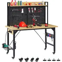 StarTech.com Werkbank - Höhenverstellbare Werkbank - 122 cm Länge - Lochwand - Rollen - AC/USB-Steckdosen - 700 kg Traglast - Gelb & Schwarz
