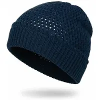 StyleBREAKER Strickmütze "Strick Beanie Mütze mit Loch Muster", Herren, blau (dunkelblau), Obermaterial: 100% Viskose CV., Modisch, Mützen Strickmütze