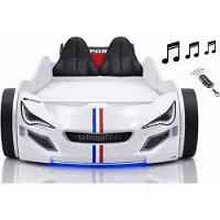Aileenstore Autobett Kinder 90x200 Jungen LED Leuchte Unterbodenbeleuchtung Sound Fernbedienung, Farbe wählen:Weiß, Sportsitze:inkl. Sportsitze, Matratze:inkl. Matratze, Bettwäsche:ohne Bettwäsche