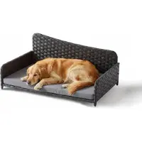 Northix Rattan-Hundebett mit Kissen - für drinnen und draußen geeignet