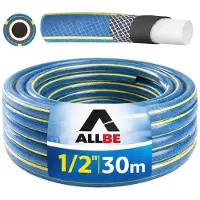 ALLBE Gartenschlauch 1/2 Zoll 30m 4-lagig verstärkt flexibel knickfest UV-beständig