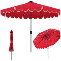 Costway Sonnenschirm 300cm mit LED-Beleuchtung, 8 Rippen, Kurbel & Volant, Gartenschirm beidseitig um 35° knickbar Terrassenschirm Marktschirm Rot