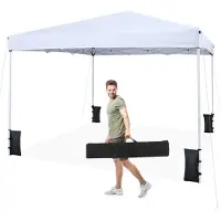 Costway Pavillon 3x3m, Pop-Up Faltpavillon höhenverstellbar, Gartenpavillon wasserabweisend, Partyzelt UV Schutz 50+ mit Tragetasche, 4 Sandsäcken