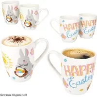 MamboCat 6er Set Easter Kaffeebecher 250ml Porzellan Ostern Hase Blumen bunt Tee Tasse