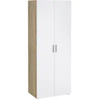 Ebuy24 Petra Kleiderschrank 2 Türen Nachbildung Eiche Struktur und Weiß Hochglanz.
