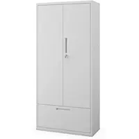 DELUKE Jan Nowak Metallschrank mit Hohe Schublade MEGAN 195x90x40cm Grau Büroschrank Aktenschrank Stahlschrank Fachbodenschrank Werkstattschrank