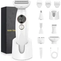 Kuny Damenrasierer Elektrisch 5 in 1, Intimrasierer Damen IPX7 Wasserdicht, Lady Shaver mit LCD-Anzeige, Bikini Trimmer für Gesicht & Körper, USB Aufladbar
