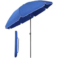 Sekey Sonnenschirm Rund Ø 160 cm Terrassen Gartenschirm Strandschirm mit kurbel & Schutzhülle Neigungswinkel und Höhe verstellbar, Blau