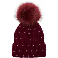 StyleBREAKER Bommelmütze "Strick Bommelmütze mit Perlen und Fleece Futter" 1 Stk.