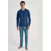 Calida Schlafanzug "Relax Imprint 2" 2 tlg. Langarm-Shirt & Hose mit geradem Bein