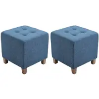 DELUKE 2er Set Sitzhocker CELIS Stoff Blau 45x45x46cm Hocker Schlafzimmer Polsterhocker Wohnzimmer Sitzbank Esszimmer