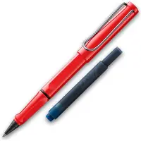 Lamy Tintenroller Safari Rot ROLL-INK Füller ergonomisch mit löschbare Füller Tintenpatrone blau