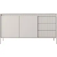 WFL GROUP Beige Sideboard – Skandinavische Kommode 154x81x40 cm – Sideboard mit 2 Türen & 3 Schubladen – Push to Open – Gefräste Front & Metallfüße – Design – CINDY BEIGE Set