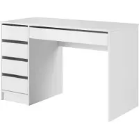 WFL GROUP Schreibtisch 120 cm mit 5 Schubladen – Weiß Hochglanz Bürotisch Links oder Rechts Montierbar – Computertisch für Home Office, Arbeitstisch mit Stauraum – KORVI