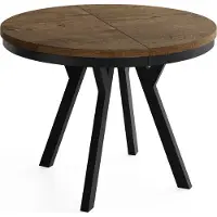 WFL GROUP Runder Ausziehbarer Esstisch im Loft-Stil XXL Groß – Verlängerbarer Tisch mit Schwarzen Holzbeinen & Metallring – Platzsparender Esstisch für Wohnzimmer – Eiche Braun Rustikal – 100 bis 300 cm