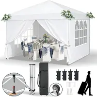 FCH Faltpavillon 3x3 m Gartenpavillon mit 4 Seitenteilen, Pavillon mit 4 Sandsäcke Pavillon Pop Up Partyzelt,Weiß