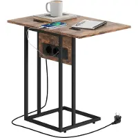 vidaXL Sunvello Klappbarer Beistelltisch, Ladestation mit USB-Ports, Metall, 39 x 29 x 57 cm, Braun