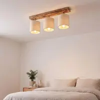 Licht-Erlebnisse Spot Lampe Metall Stoff verstellbar geflammtes Holz Natur E27 3-flammig länglich Modern Strahler