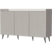 WFL GROUP Sideboard 150 cm mit Rillenfronten & 3 Push-to-Open Türen – Wohnzimmerschrank Buffet-Kommode mit Stauraum, hohe Metallfüße, Beige Kaschmir – Industrial-Loft & Skandi Stil – Arysa
