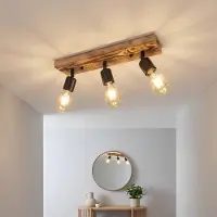 Licht-Erlebnisse Strahler Holz Metall verstellbar geflammtes Schwarz E27 3-flammig länglich Retro Design