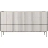 WFL GROUP Skandinavische Kommode mit viel Stauraum– Modernes Sideboard 153x82x38 cm – Beige & Eiche Scandi mit Gefräster Front – 6 Push-to-Open Schubladen – Stilvolle Metallfüße – NOLLE Set