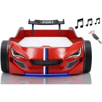 Aileenstore Autobett Kinder 90x200 Jungen LED Leuchte Unterbodenbeleuchtung Sound Fernbedienung, Farbe wählen:Rot, Sportsitze:ohne Sportsitze, Matratze:inkl. Matratze, Bettwäsche:ohne Bettwäsche