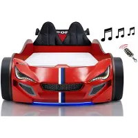 Aileenstore Autobett Kinder 90x200 Jungen LED Leuchte Unterbodenbeleuchtung Sound Fernbedienung, Farbe wählen:Rot, Sportsitze:inkl. Sportsitze, Matratze:inkl. Matratze, Bettwäsche:ohne Bettwäsche