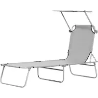 Welikera Sonnenliege, Gartenliege, Wellnessliege, Strandliege, klappbar, mit Sonnenschutz, 187 x 58 x 36 cm, Grau