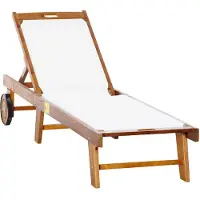 Welikera Sonnenliege Relaxliege Gartenliege Gartenmöbel verstellbar Akazienholz Textil Natur+Weiß 198 x 55 x 30-88,5 cm