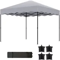 Dopwii 3 x 3 m Pop-up-Pavillon, Höhenverstellbares Gartenzelt, mit Rolltasche, für Garten, Terrasse, Metall, Stoff, Hellgrau