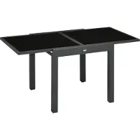 Outsunny Ausziehbarer Gartentisch von , große Größe, aufgeklappte Abmessungen: 160 L x 80 B x 75 H cm, dunkelgraues Aluminium, schwarze Platte aus gehärtetem Glas