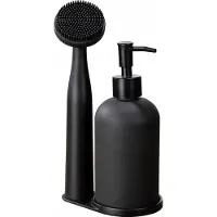 Wenko Spülmittelspender "Modell Piedo", (Set, 3 tlg.), Spül-Set, inkl. Spülbürste mit Halterung, Glas/Polyresin