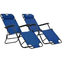Helloshop26 - 2 Stk. Klappbare Sonnenliegen mit Fußstütze Stahl Blau